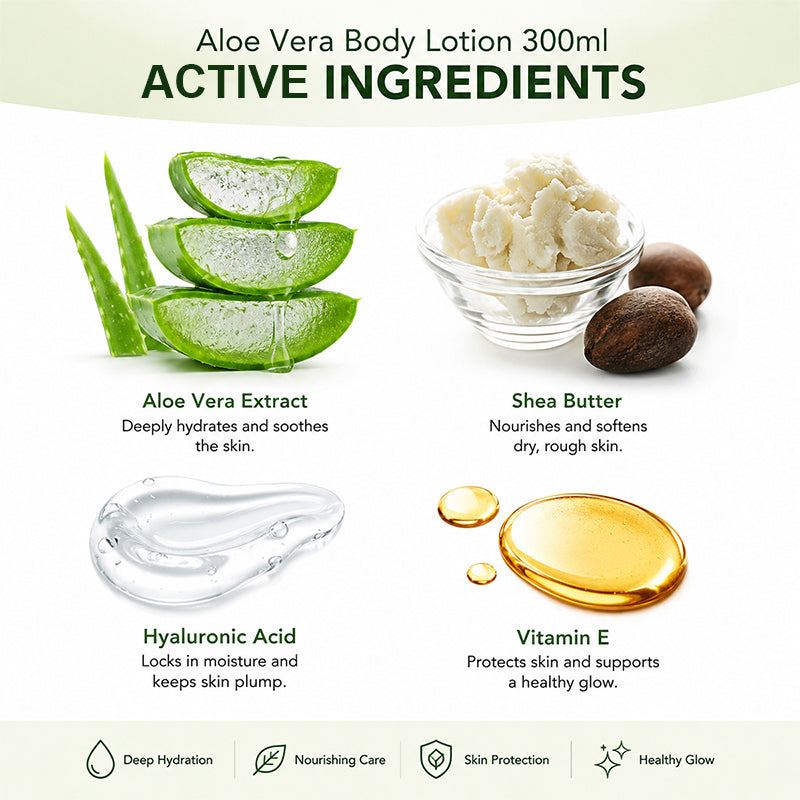 Aloe Vera Body Lotion – Hydrating, Soothing & Non-Sticky Daily Moisturizer 300ml