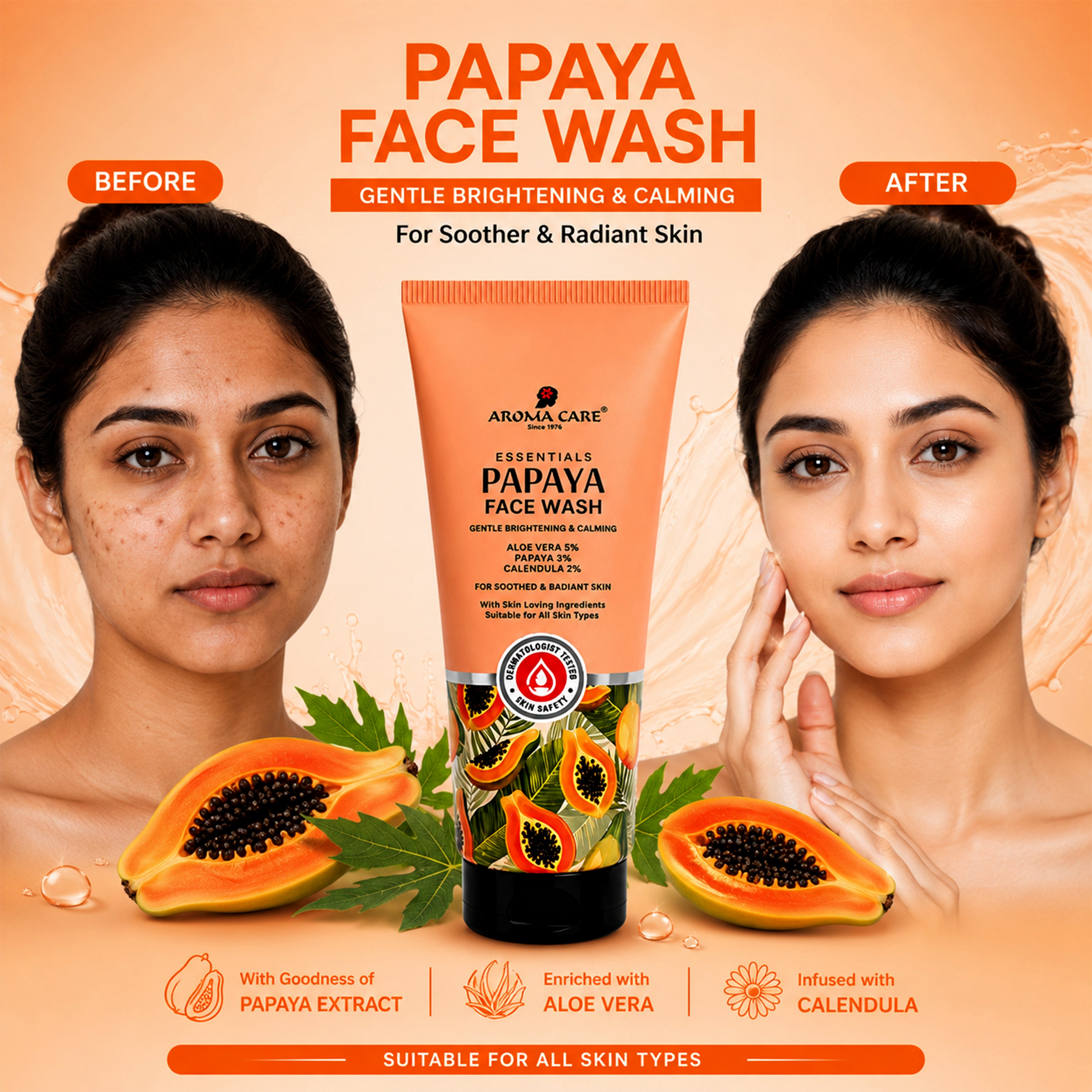 Papaya Face Wash 50ml, Gentle Brightening & Calming