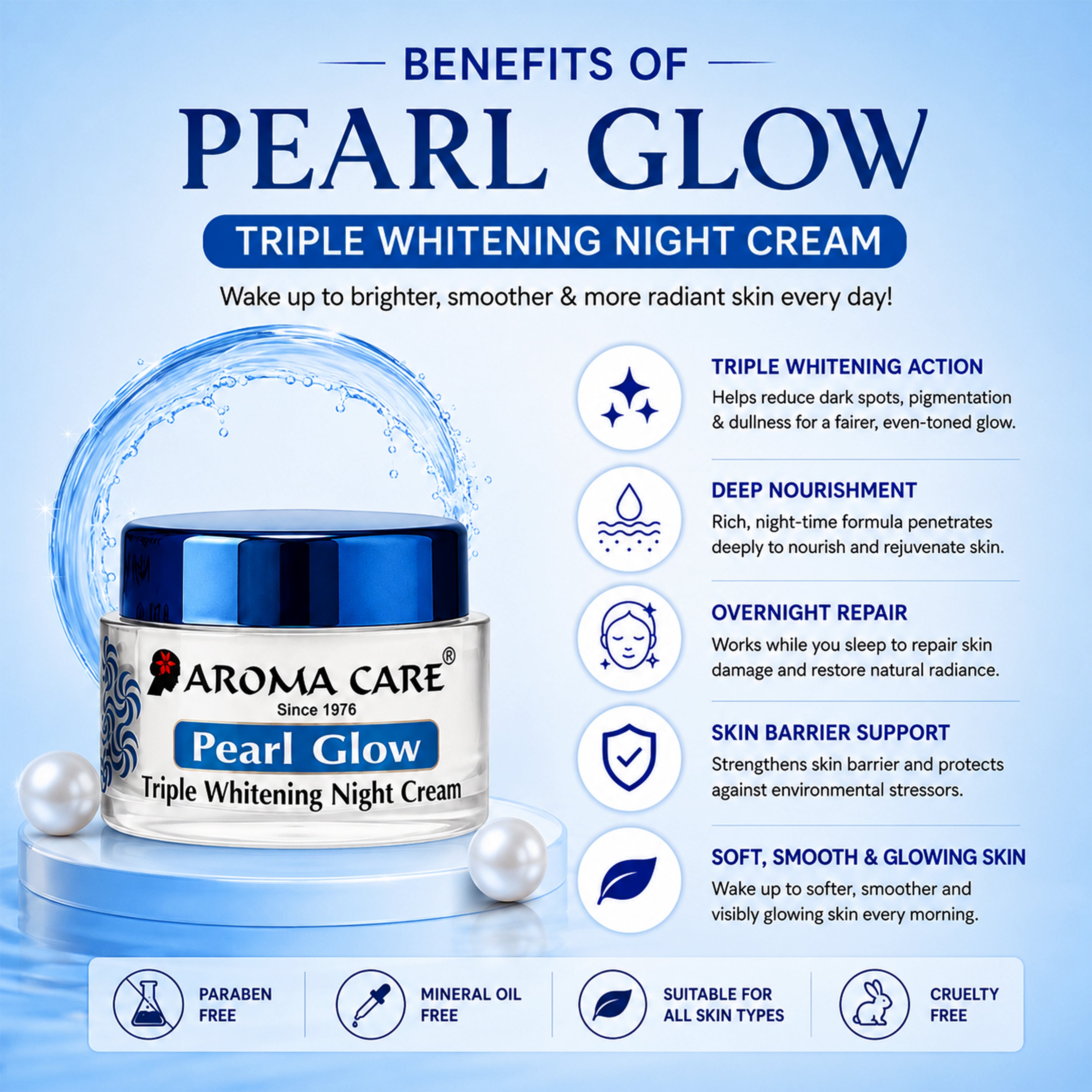 Pearl Glow Triple whitening Night Cream for Skin 15 gm