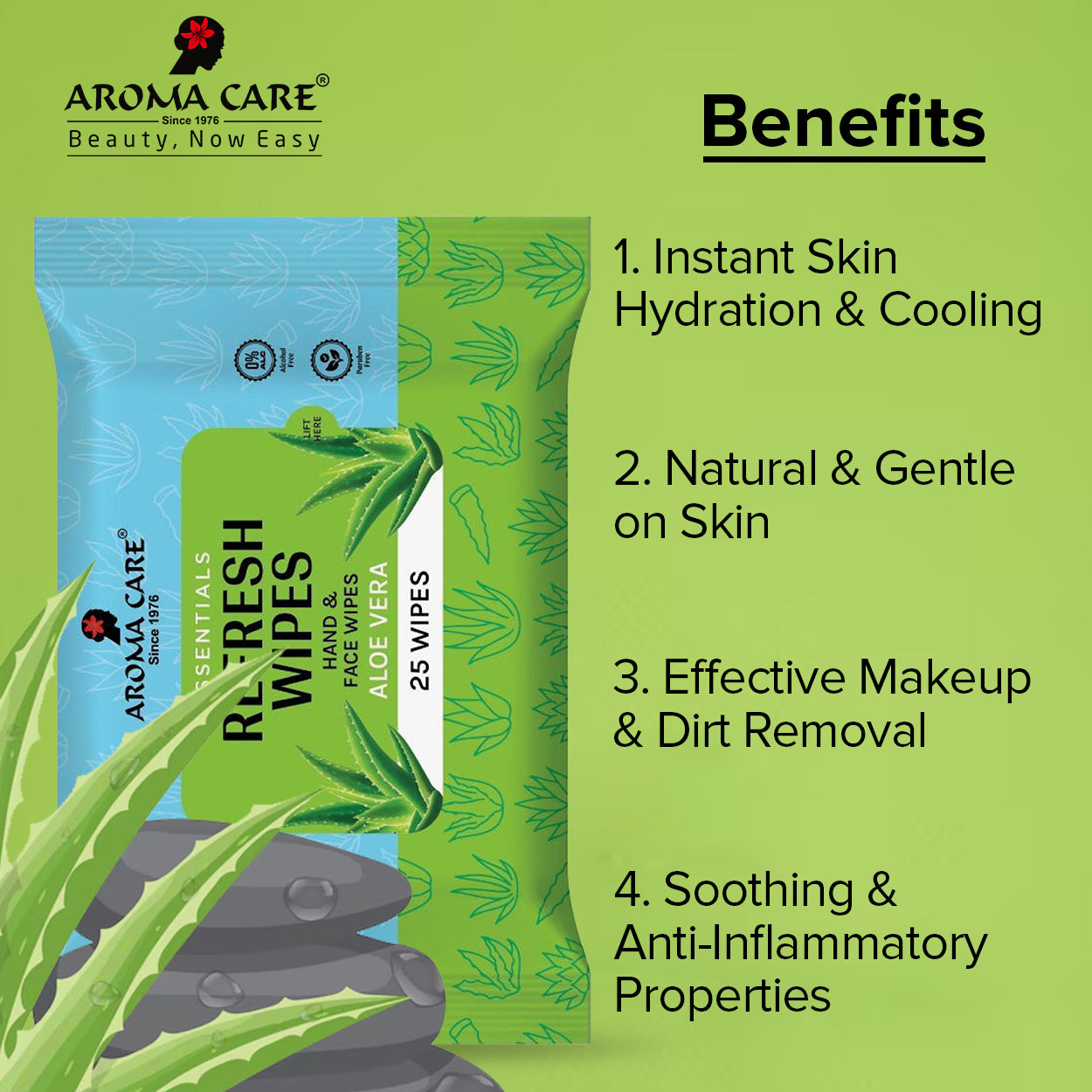 Aloe Vera & Cucumber Refresh Wipes, 25 Wipes, Pack Of (2)