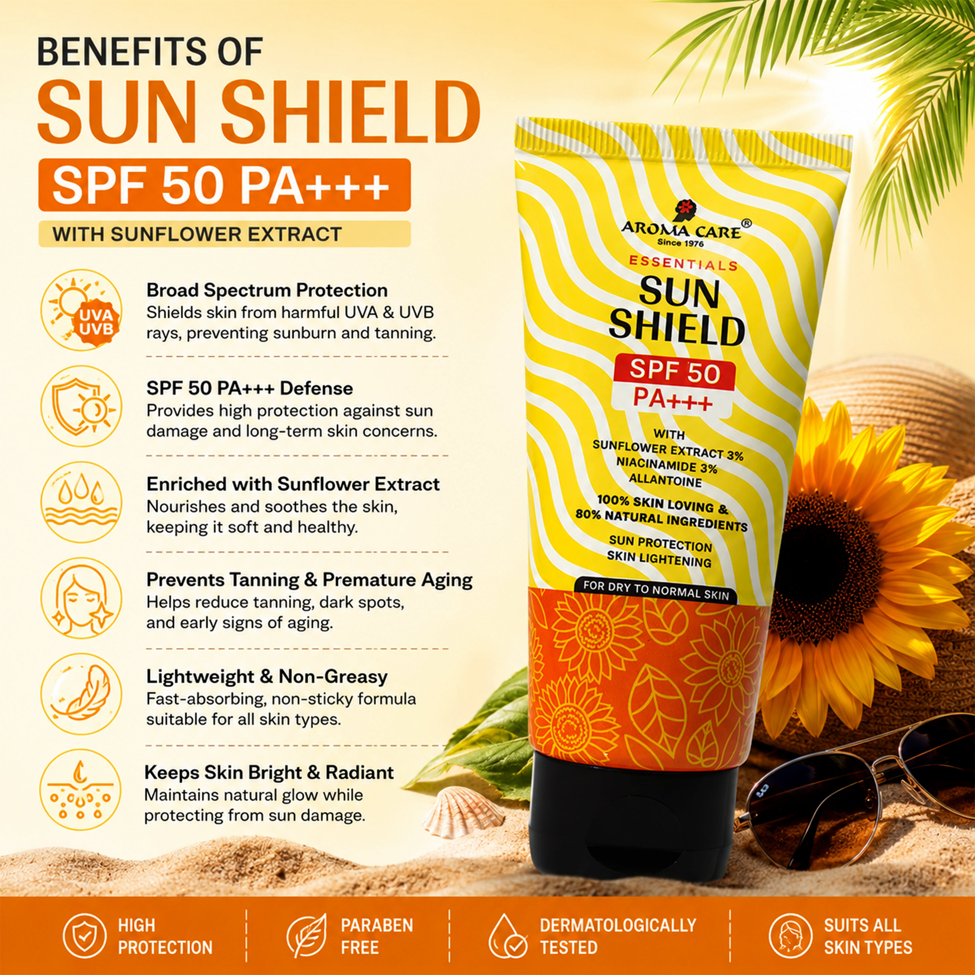 Sun Shield SPF 50 PA+++ With Sunflower Extract, Niacinamide & Allantoine