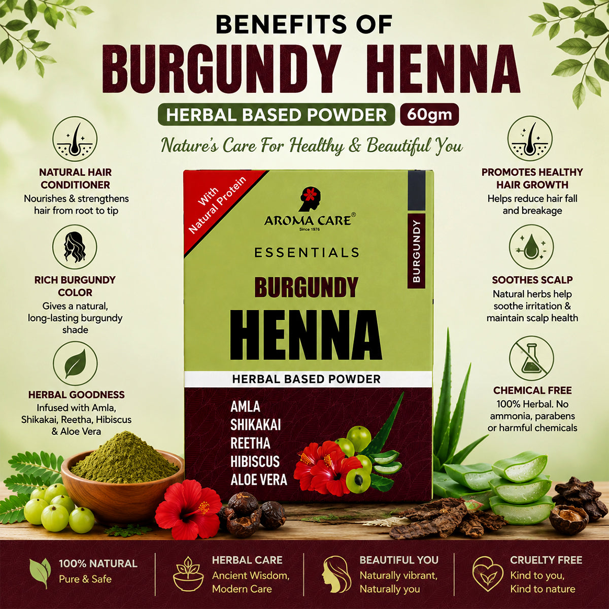 Burgundy Henna Herbal Based Powder 60gm