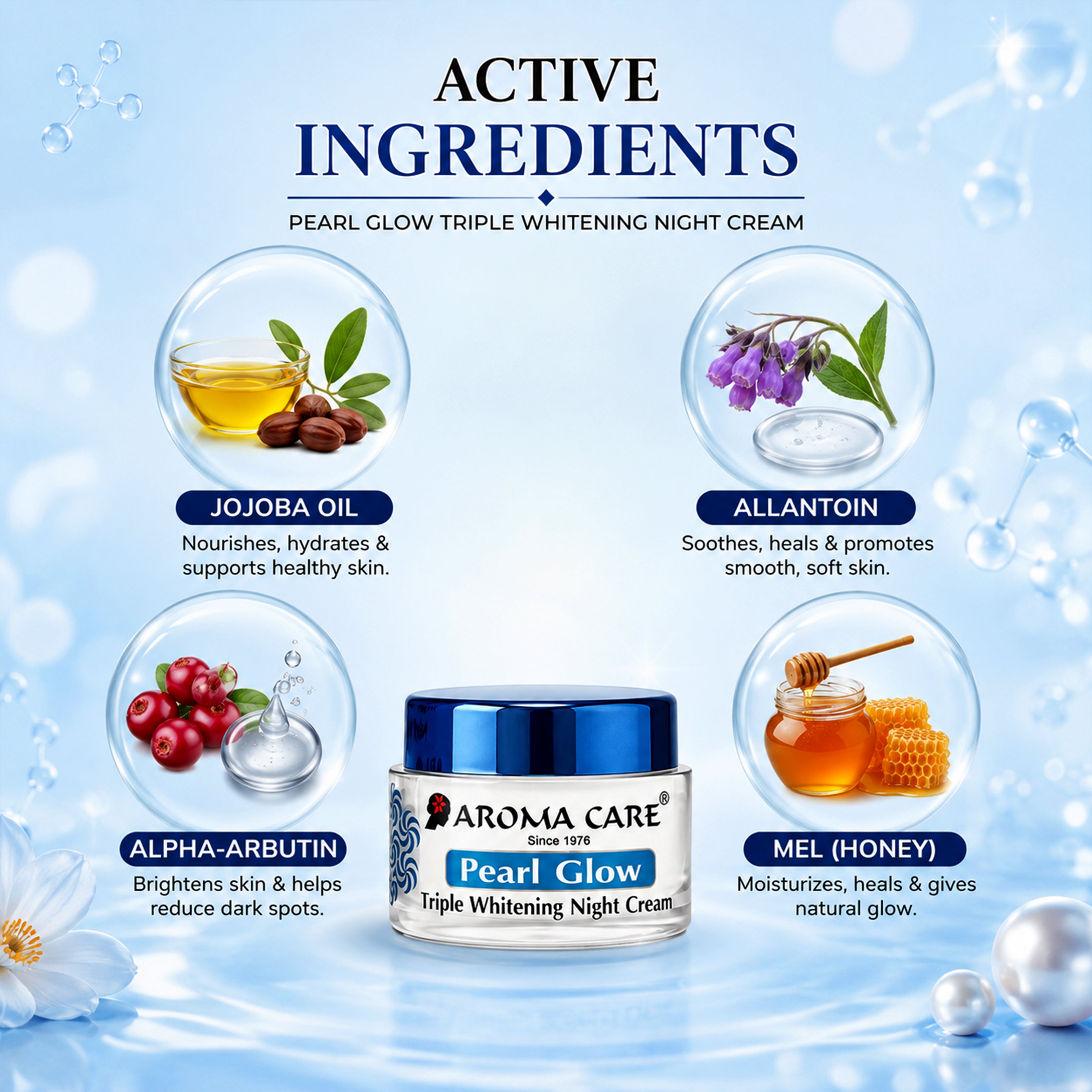 Pearl Glow Triple whitening Night Cream for Skin 15 gm
