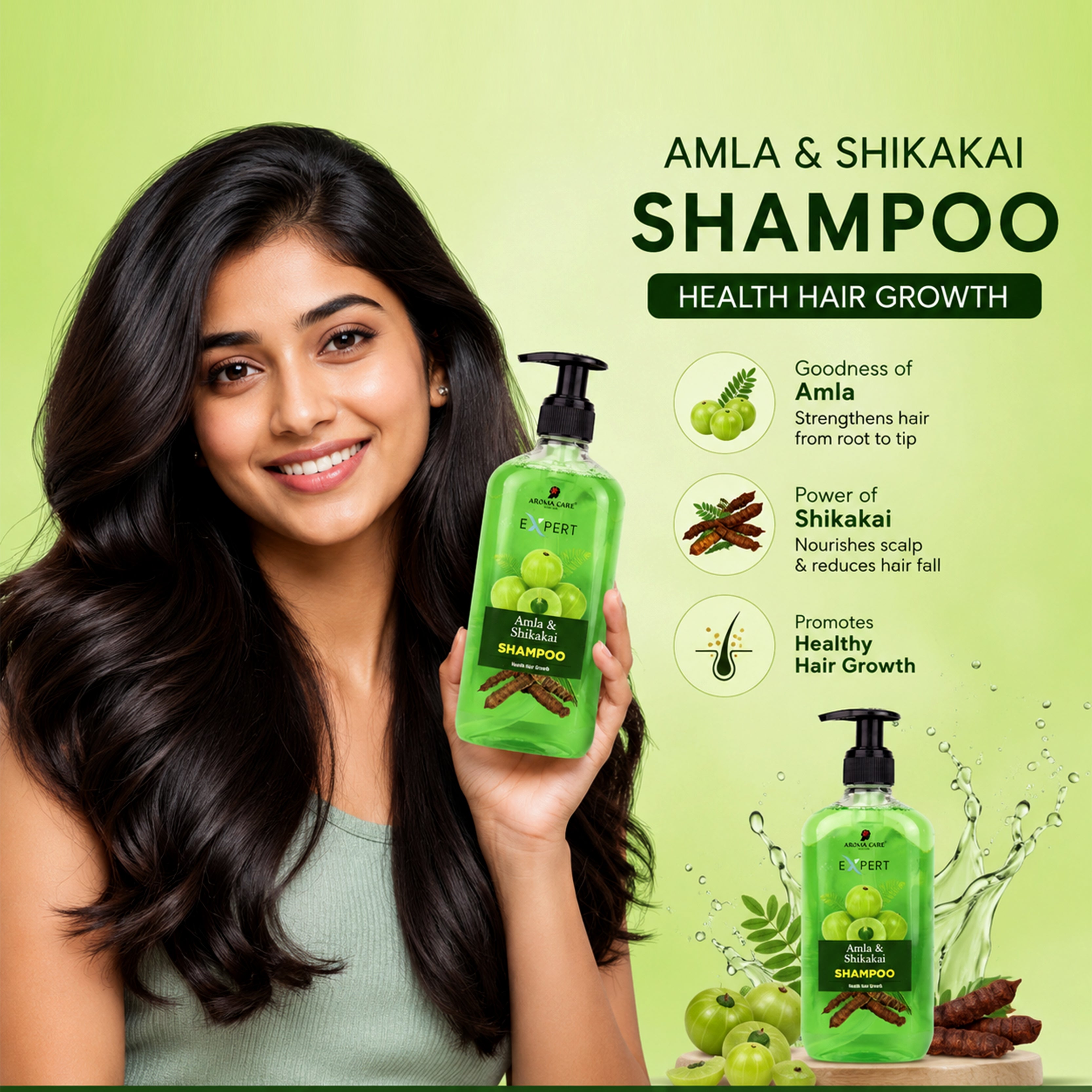 Amla & Shikakai Shampoo – Ayurvedic Hair Fall Control & Strengthening Shampoo