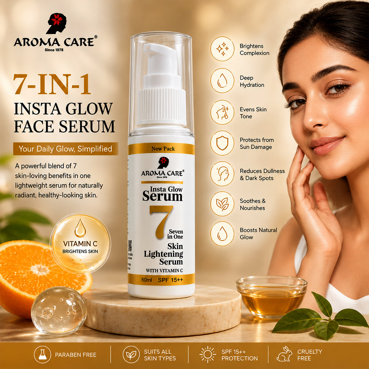 7-in-1 Insta Glow Face Serum for Skin Lightening, Anti-Aging & Radiance