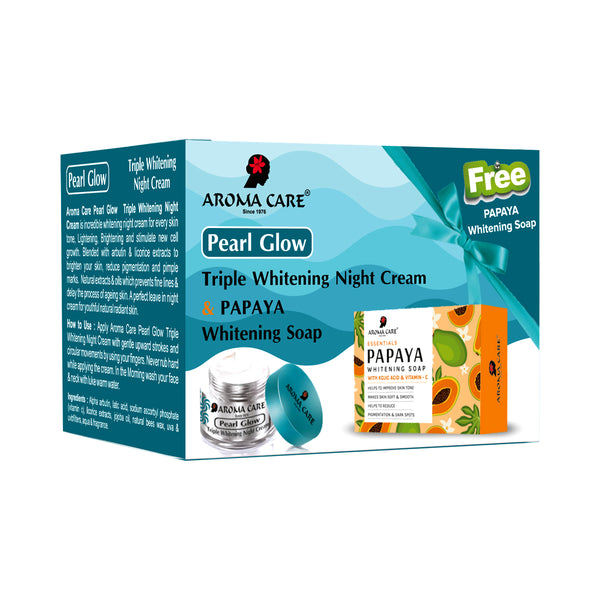 "Pearl Glow Triple Whitening Night Cream & Papaya Whitening Soap | Skin Lightening & Radiance Boosting Combo for Even Tone"