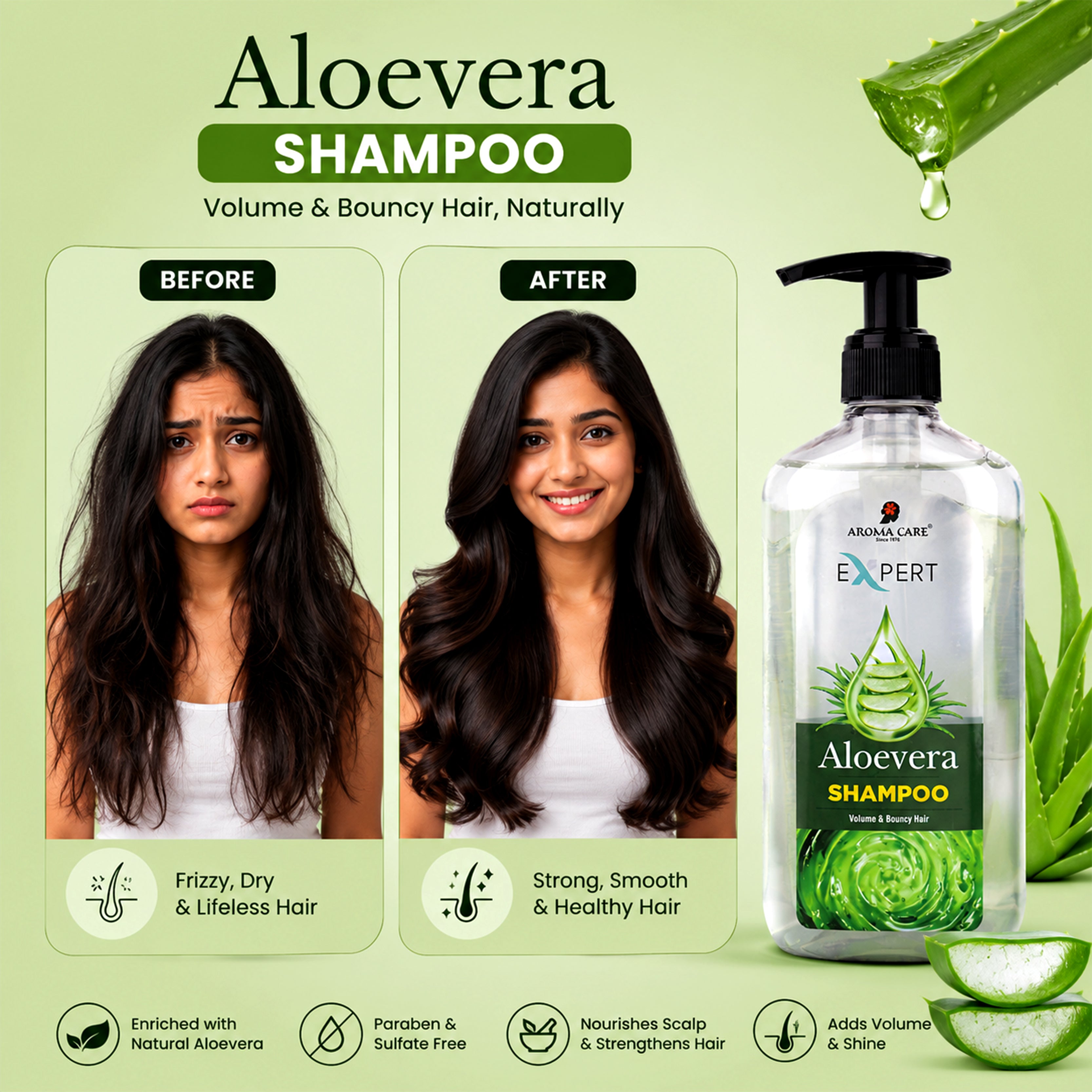 Aloe Vera Shampoo for Hair Fall Control, Frizz Reduction & Nourished Hair