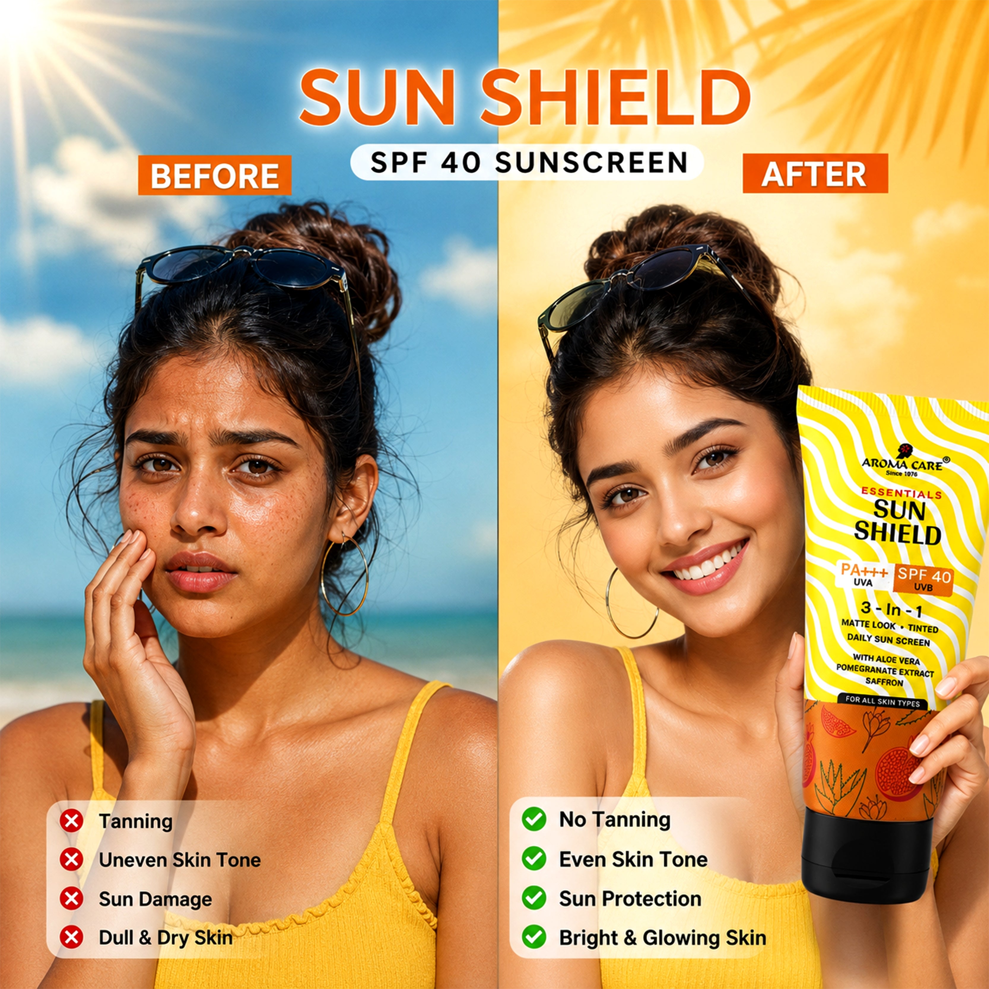 Sun Shield UV Safe SPF 40 3-in-1 Sunscreen for Broad-Spectrum Protection & Glow