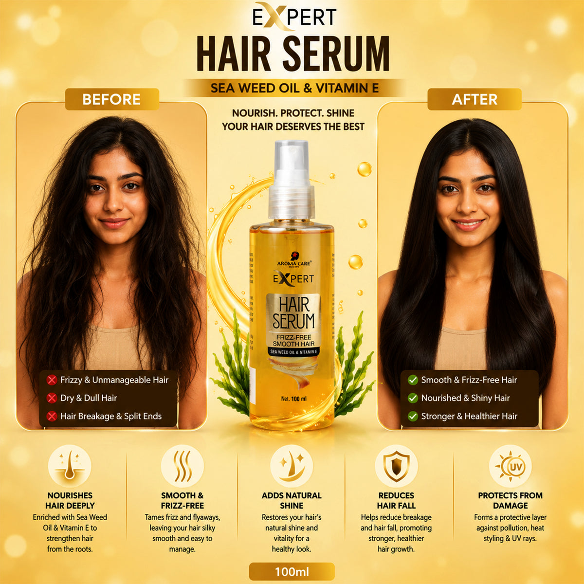 Hair Serum for Frizz Control, Smooth & Shiny Hair