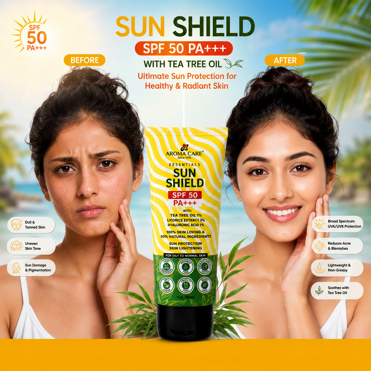 Sun Shield SPF 50 PA+++ Sunscreen With Tea