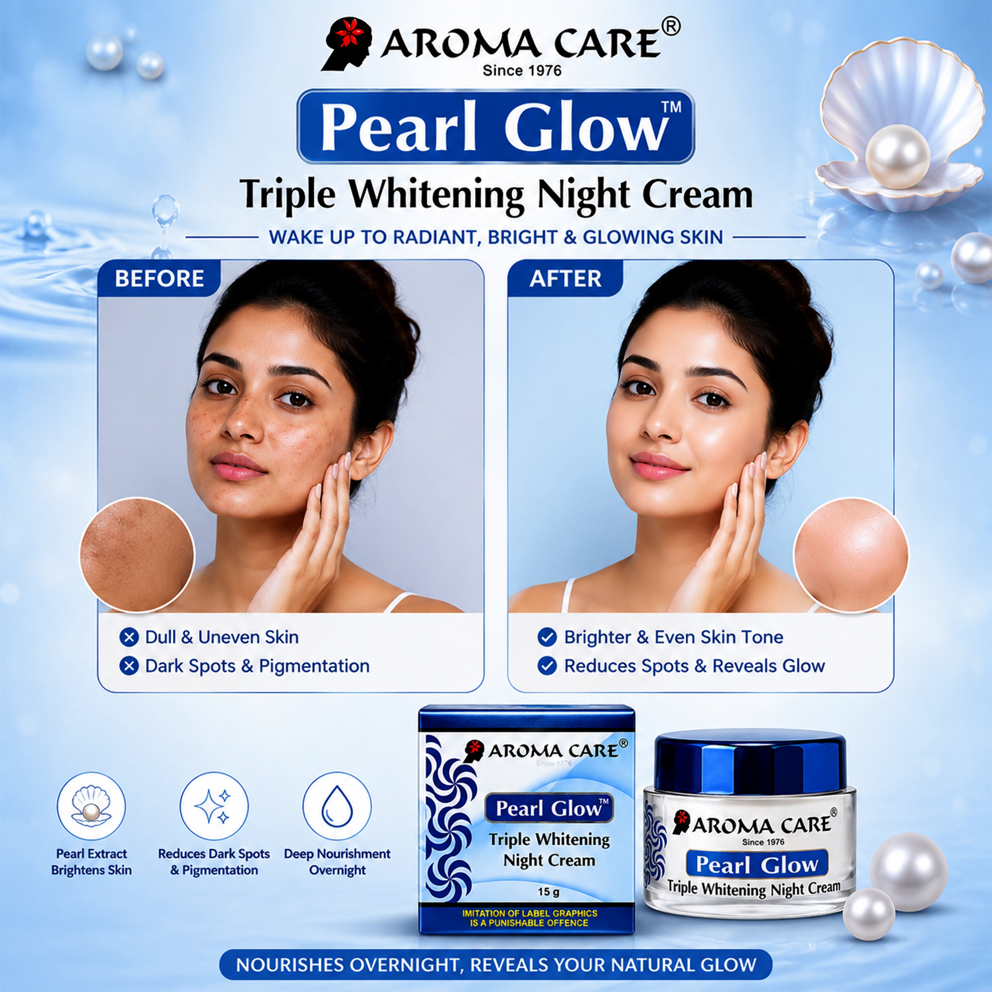 Pearl Glow Triple whitening Night Cream for Skin 15 gm
