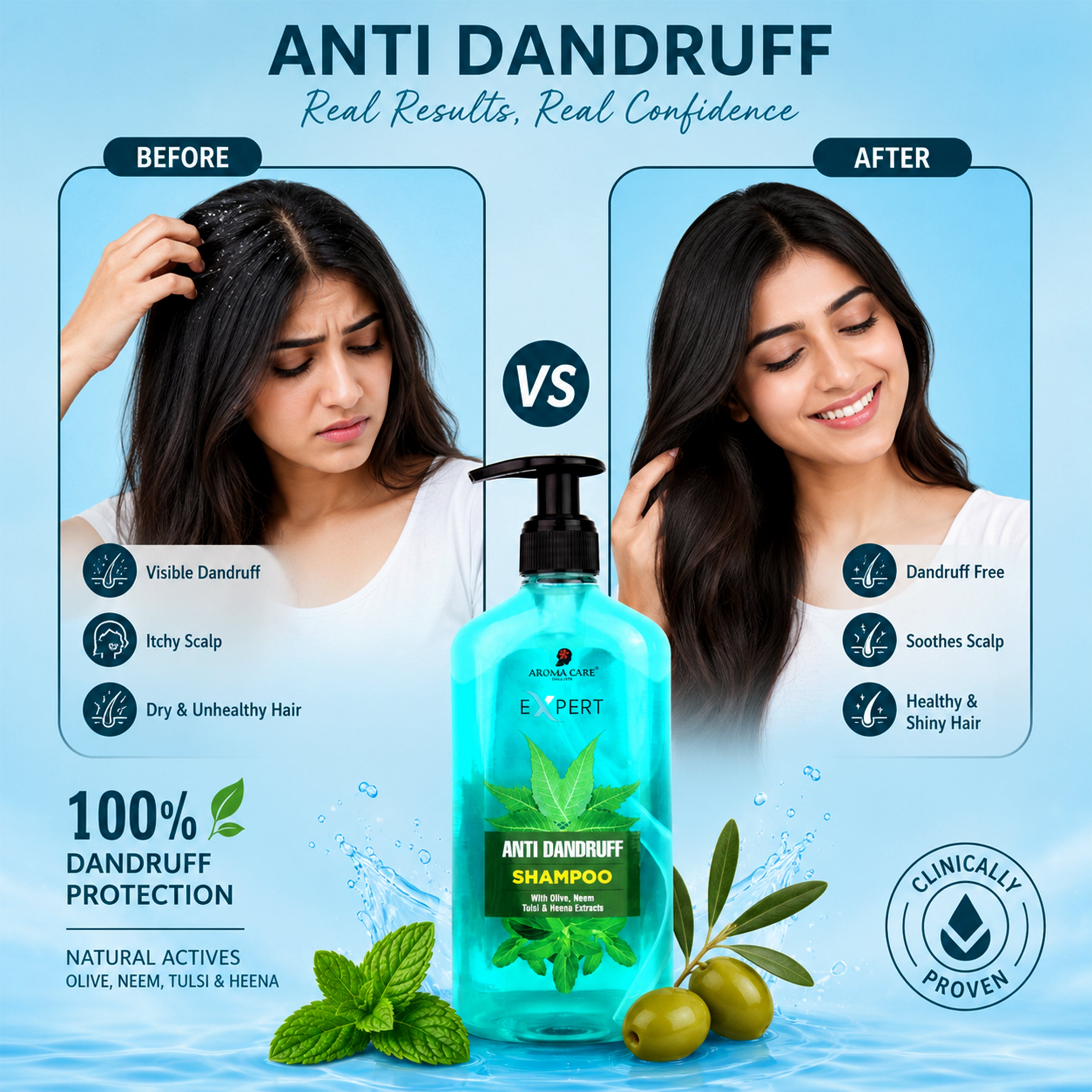 Anti-Dandruff Shampoo with Cooling Menthol, Neem & Tulsi for Flake-Free Scalp