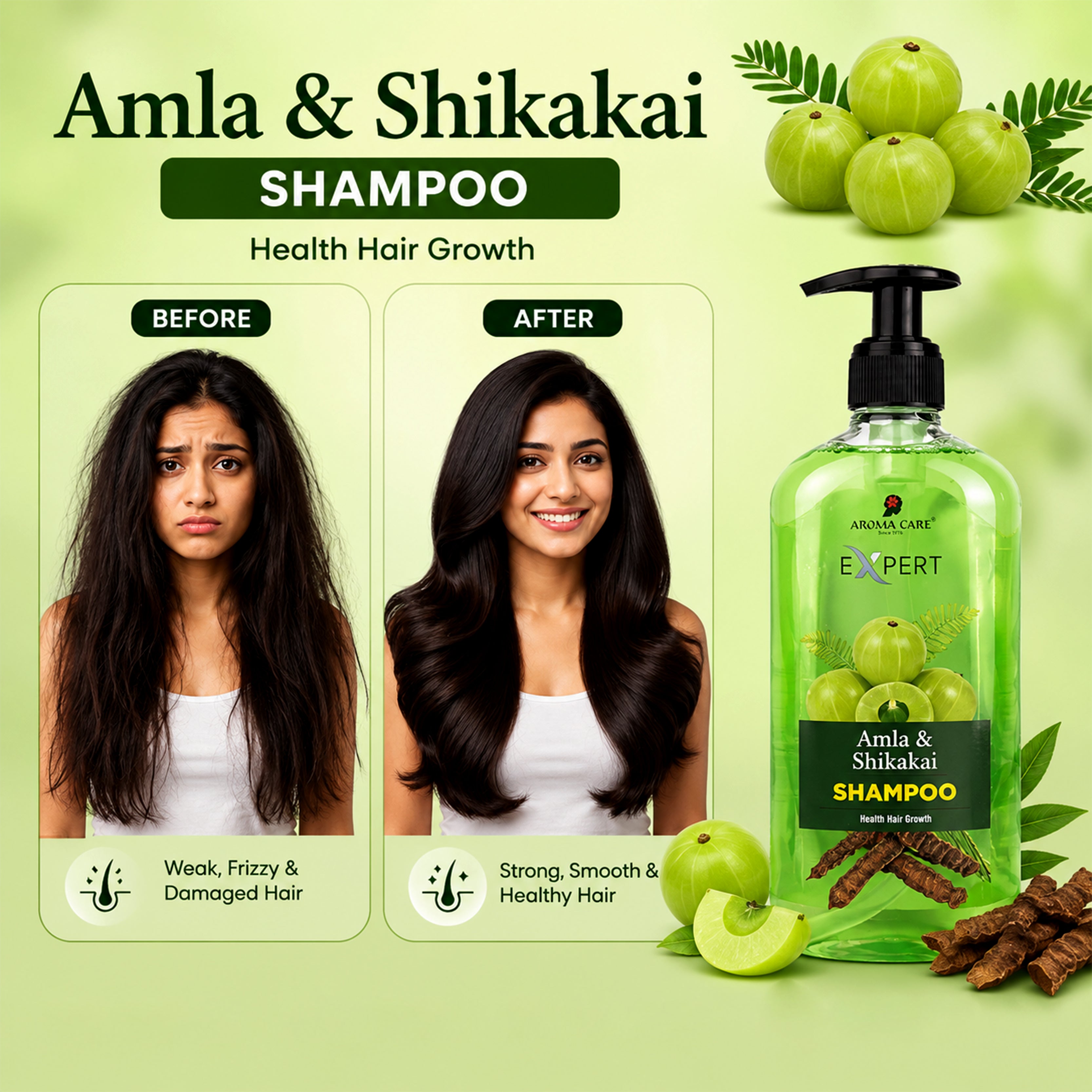 Amla & Shikakai Shampoo – Ayurvedic Hair Fall Control & Strengthening Shampoo