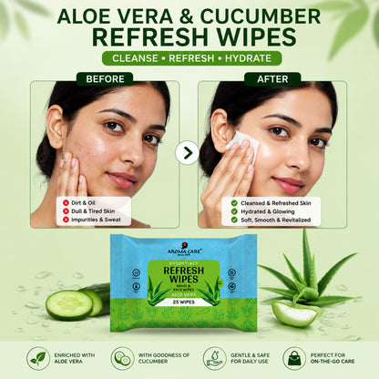 Aloe Vera & Cucumber Refresh Wipes, 25 Wipes, Pack Of (2)
