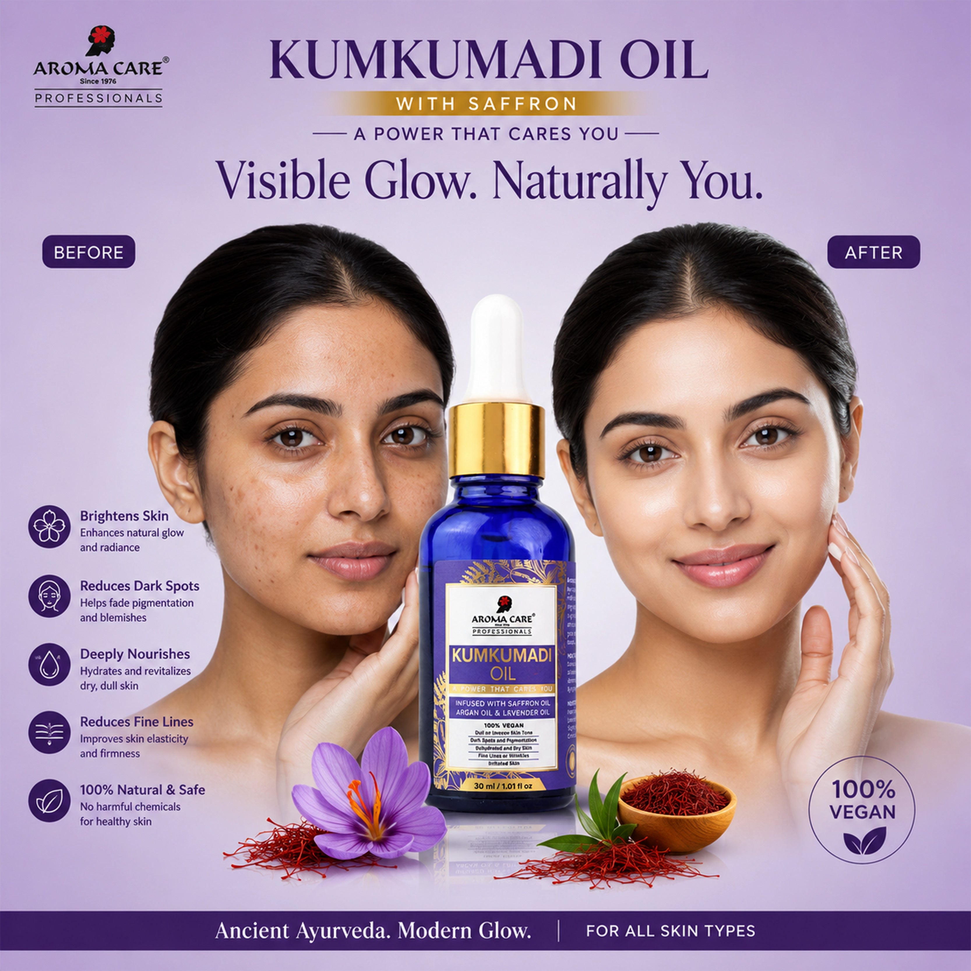 Kumkumadi Tailam Face Oil with Pure Saffron for Brightening & Radiant Skin 30ml
