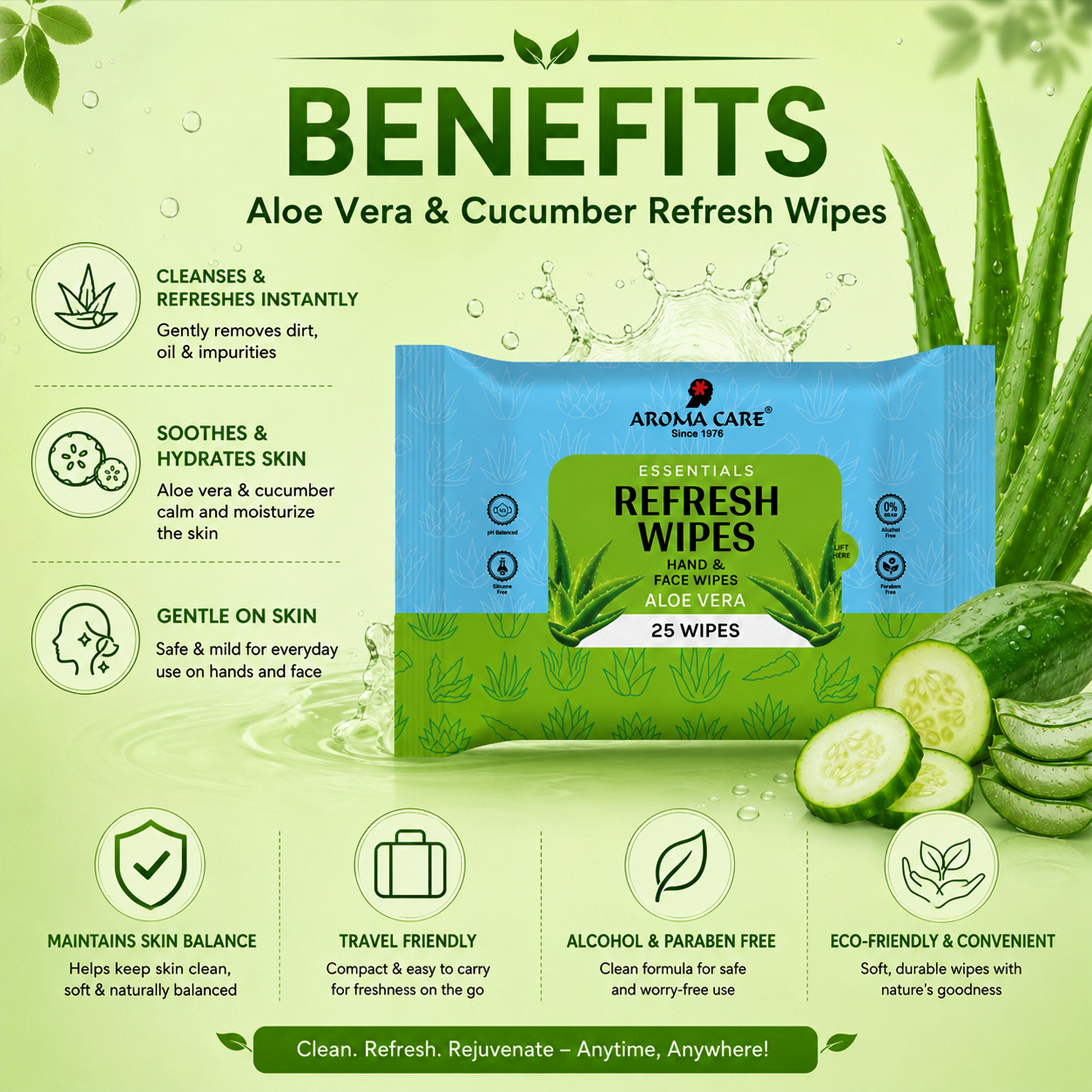Aloe Vera & Cucumber Refresh Wipes, 25 Wipes, Pack Of (2)