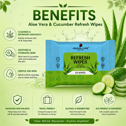 Aloe Vera & Cucumber Refresh Wipes, 25 Wipes, Pack Of (2)