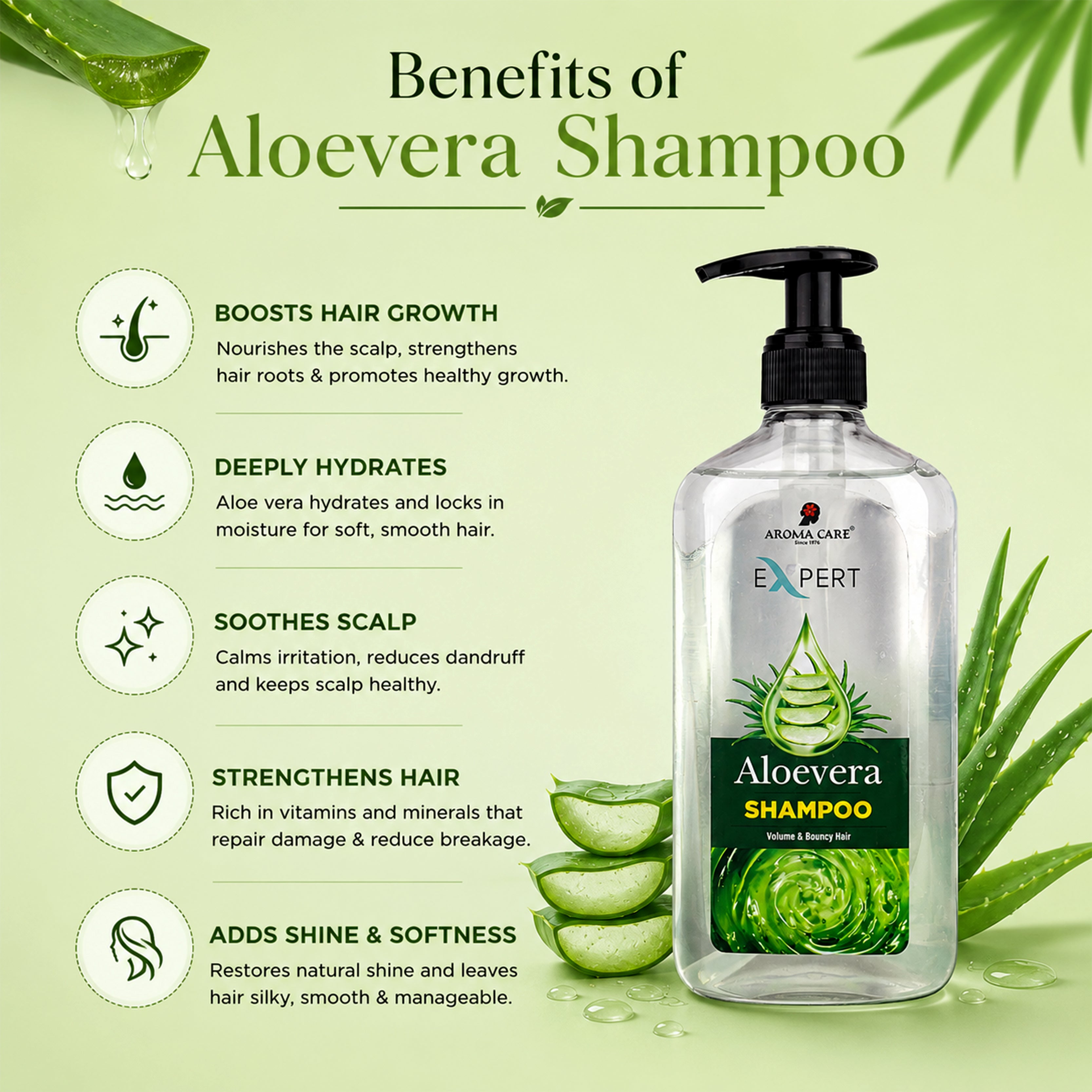 Aloe Vera Shampoo for Hair Fall Control, Frizz Reduction & Nourished Hair