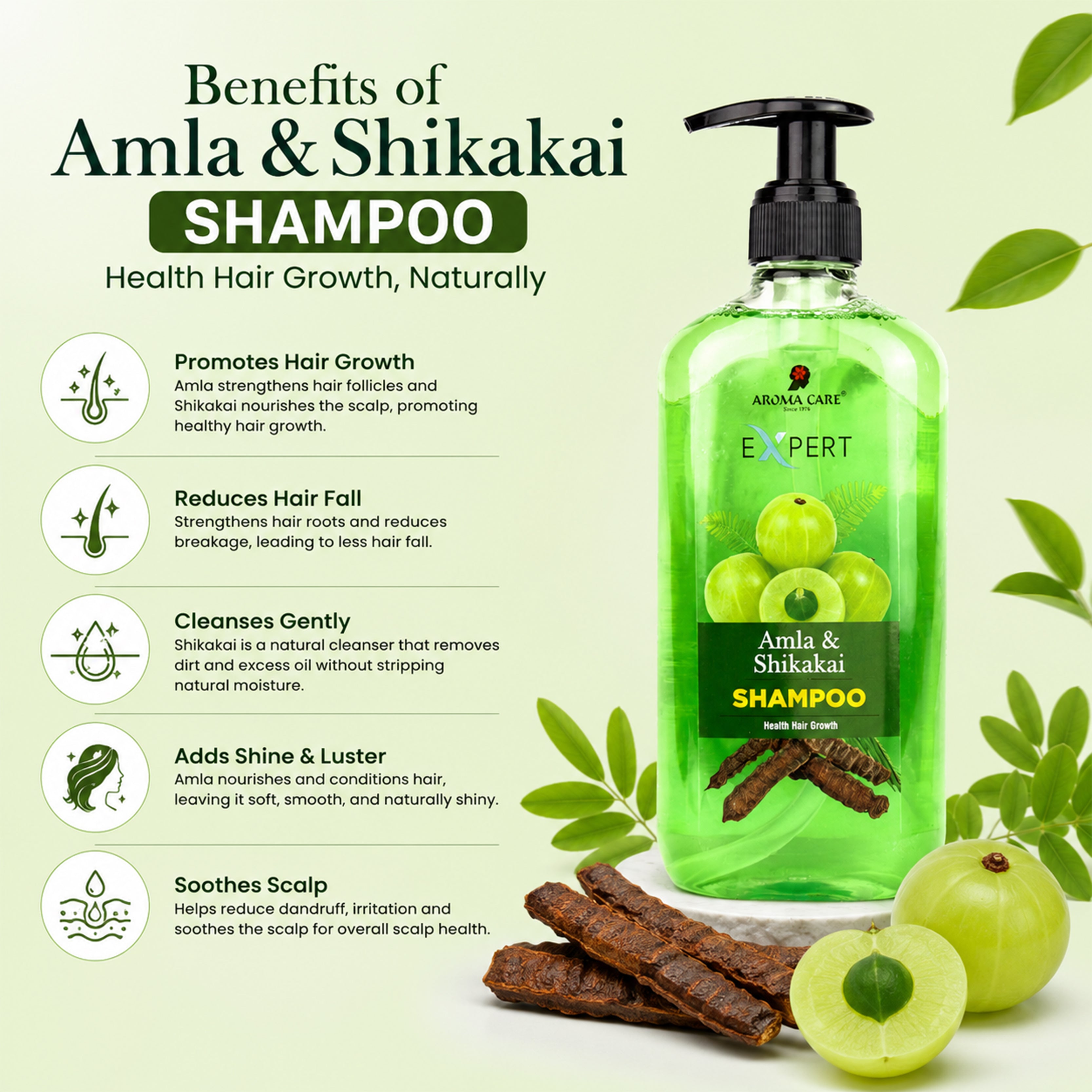Amla & Shikakai Shampoo – Ayurvedic Hair Fall Control & Strengthening Shampoo