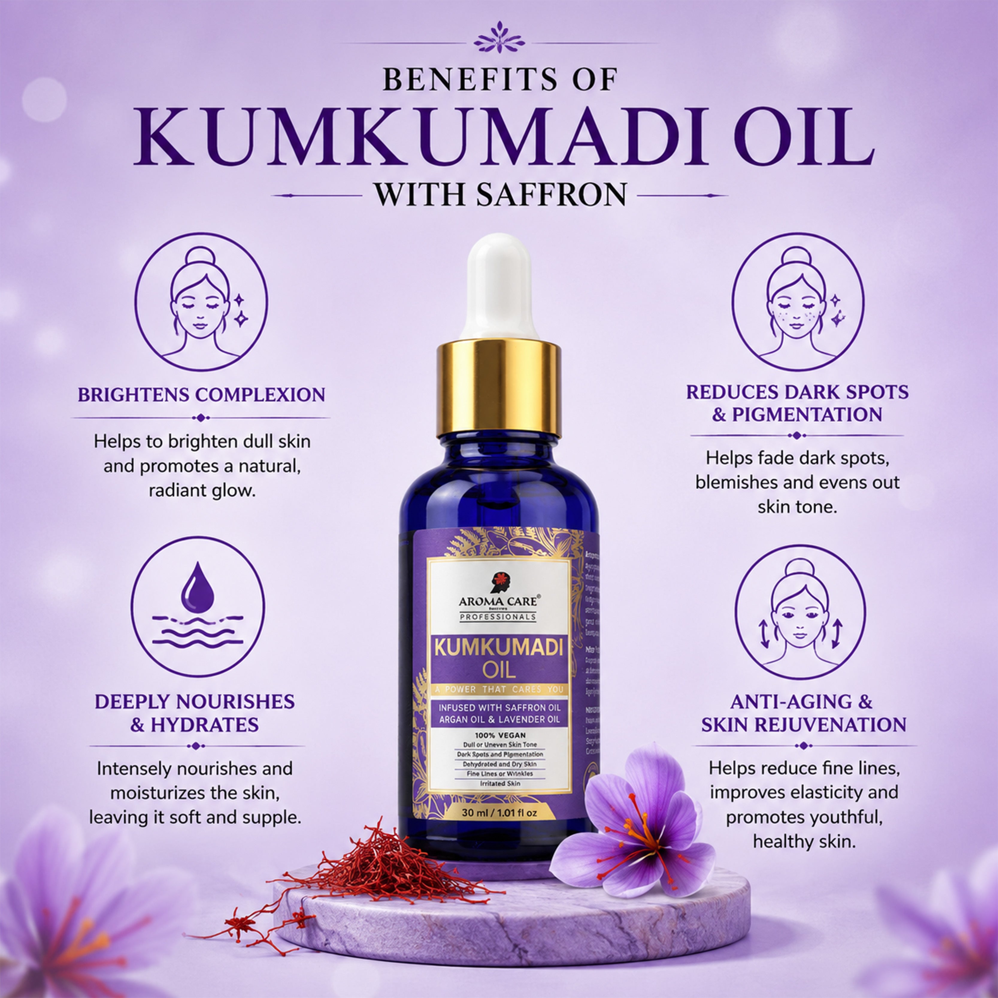 Kumkumadi Tailam Face Oil with Pure Saffron for Brightening & Radiant Skin 30ml