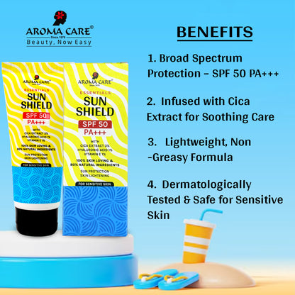 Sun Shield SPF 50 PA+++ With Cica Extract, Hyaluronic Acid & Vitamin E