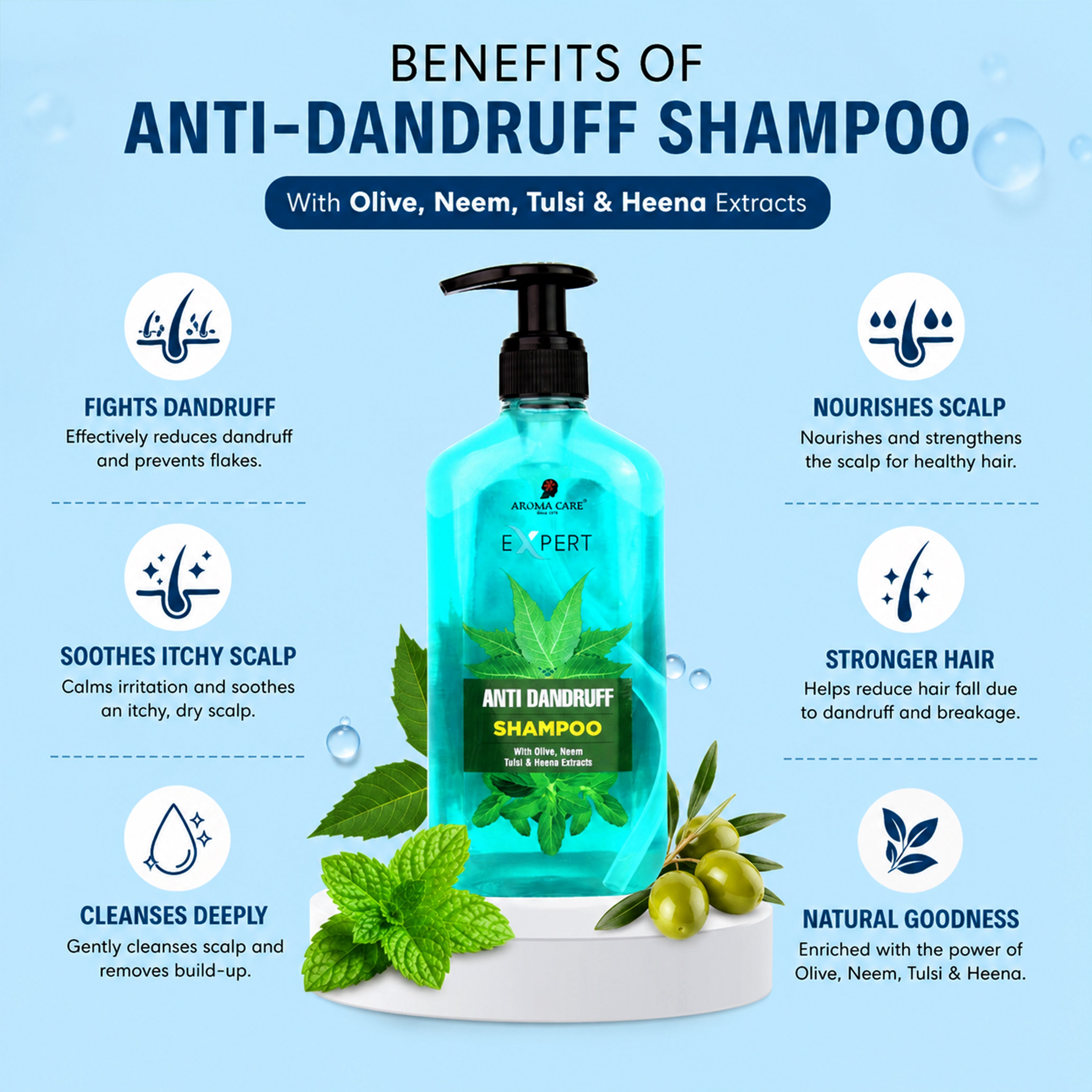 Anti-Dandruff Shampoo with Cooling Menthol, Neem & Tulsi for Flake-Free Scalp