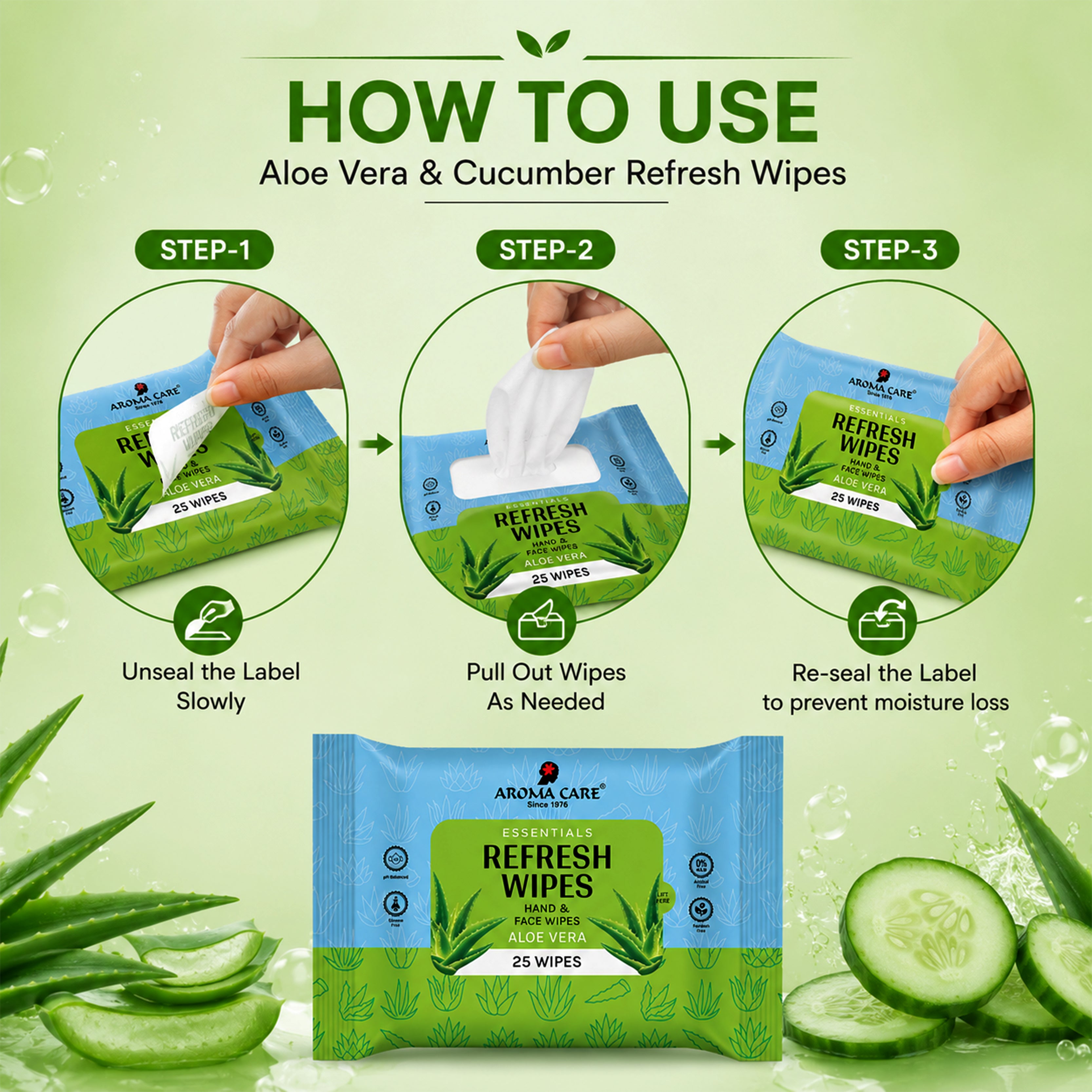 Aloe Vera & Cucumber Refresh Wipes, 25 Wipes, Pack Of (2)