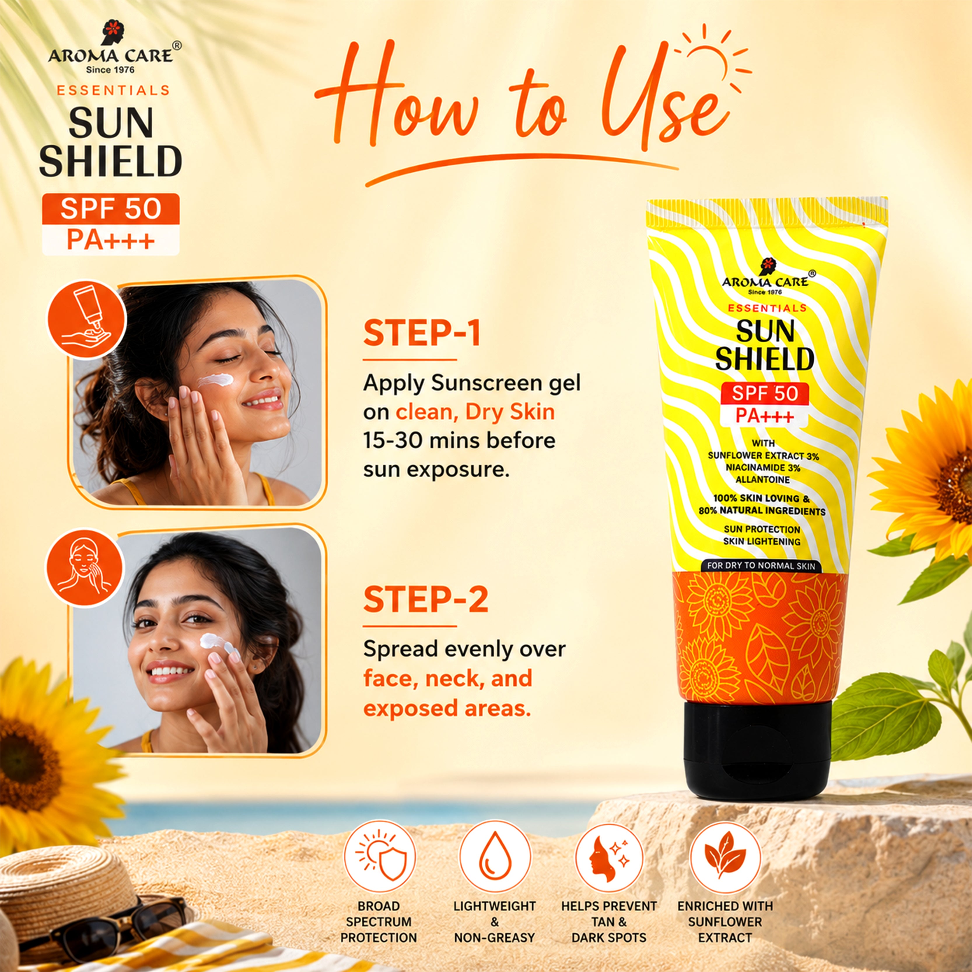 Sun Shield SPF 50 PA+++ With Sunflower Extract, Niacinamide & Allantoine