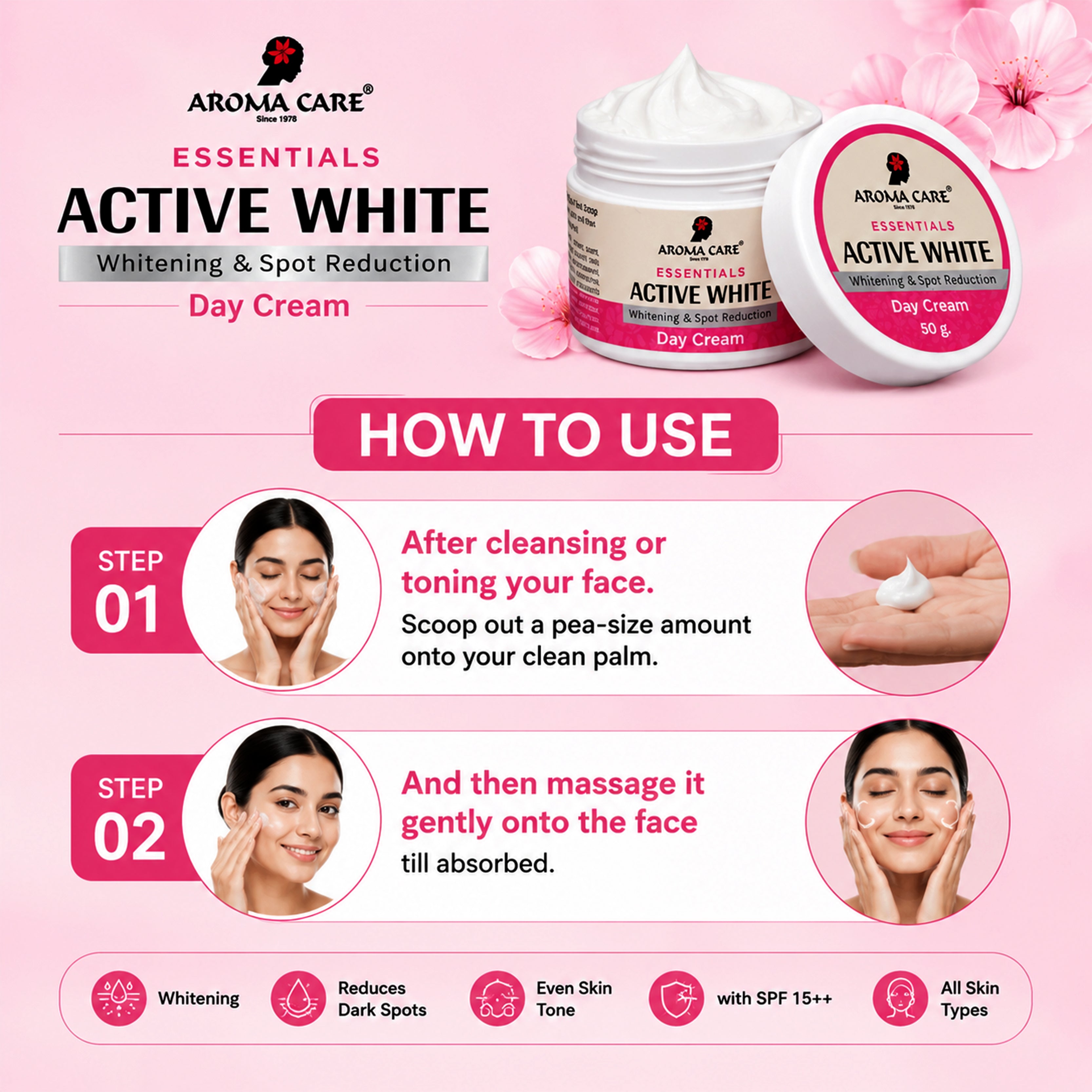Active White Whitening & Spot Reduction Day Cream with Natural Ingredients