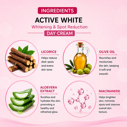 Active White Whitening & Spot Reduction Day Cream with Natural Ingredients