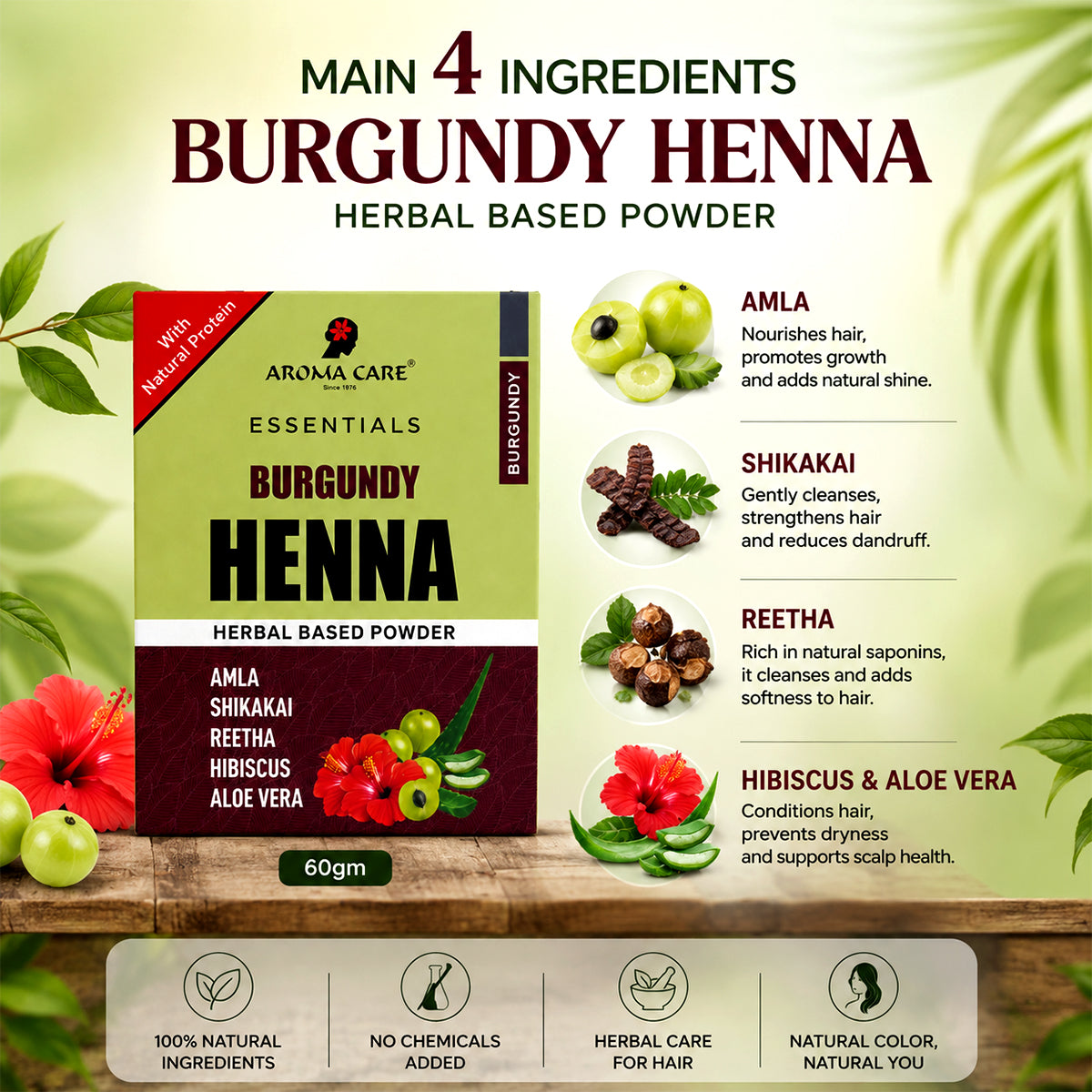 Burgundy Henna Herbal Based Powder 60gm