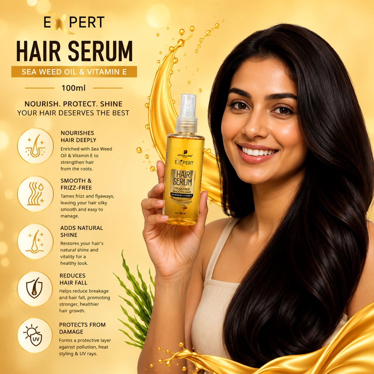 Hair Serum for Frizz Control, Smooth & Shiny Hair