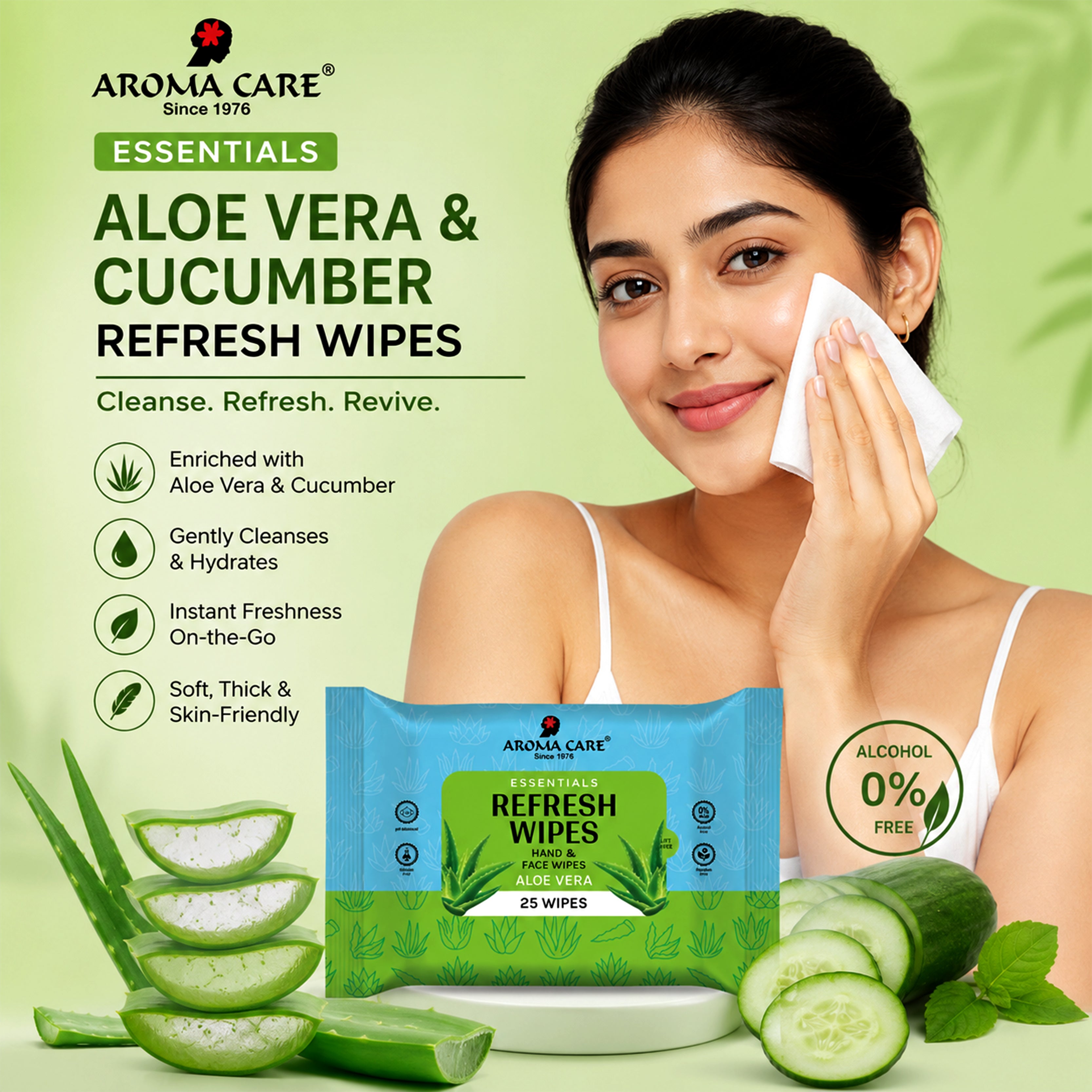 Aloe Vera & Cucumber Refresh Wipes, 25 Wipes, Pack Of (2)