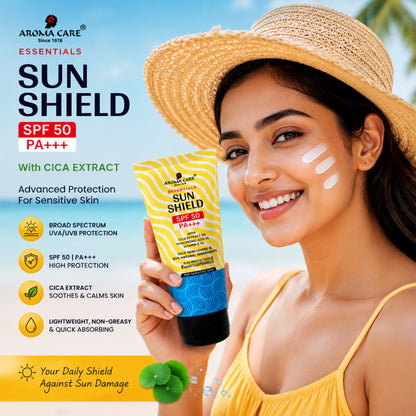 Sun Shield SPF 50 PA+++ With Cica Extract, Hyaluronic Acid & Vitamin E